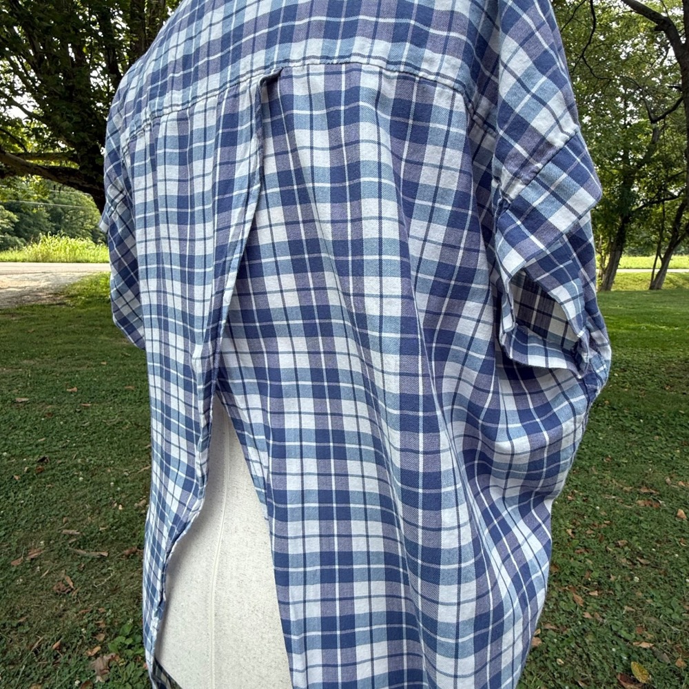 Madewell Blue White Plaid Split Back Button Front Cotton Top Womens Medium - Picture 5 of 12